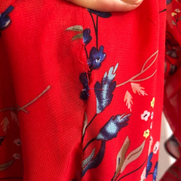 Red floral Wrap Midi Dress - Picture 6 of 7